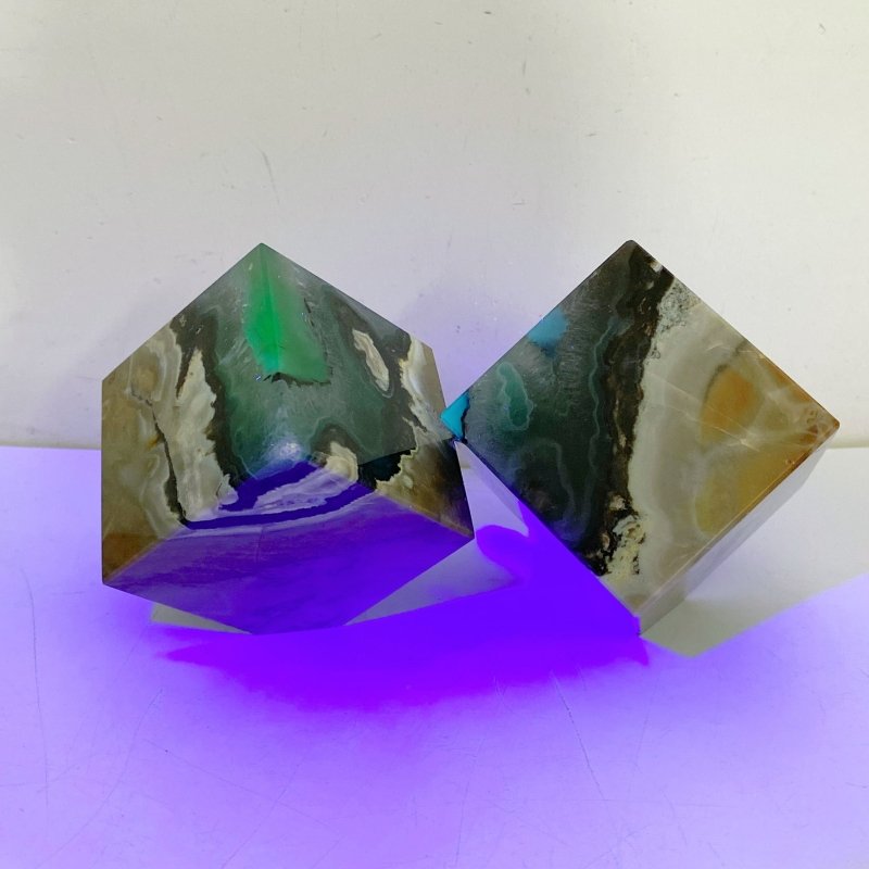 7 Pieces Volcanic Agate Standable Cube (UV-Reactive) -Wholesale Crystals