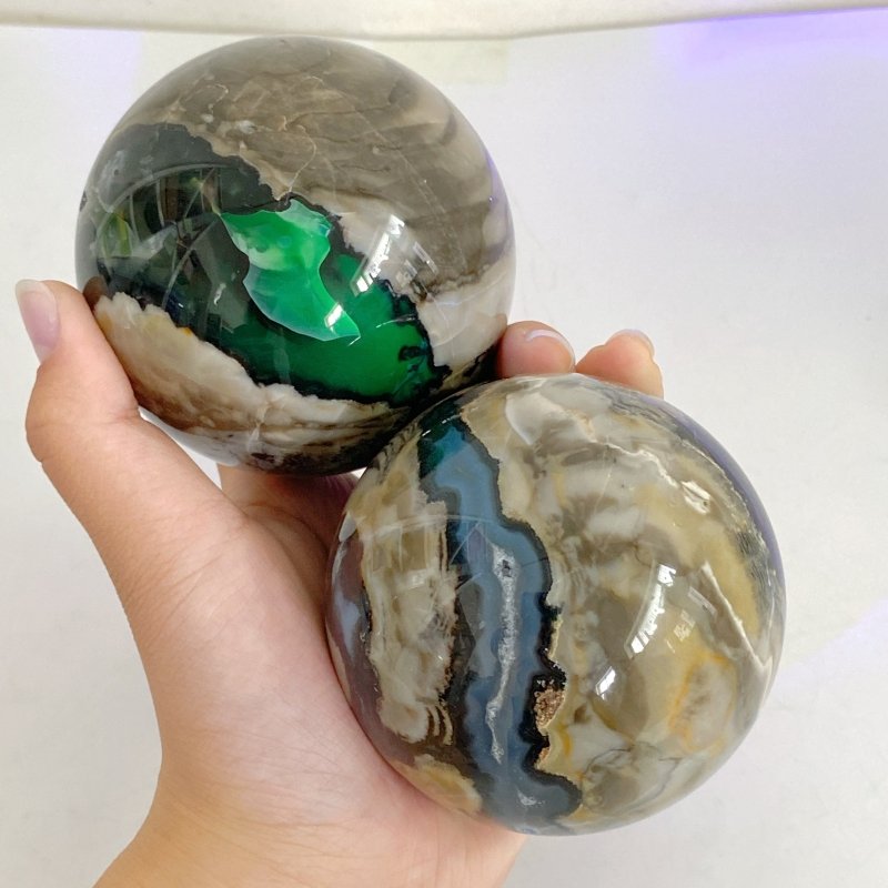 7 Pieces Volcano Agate Sphere(UV-Reactive) -Wholesale Crystals