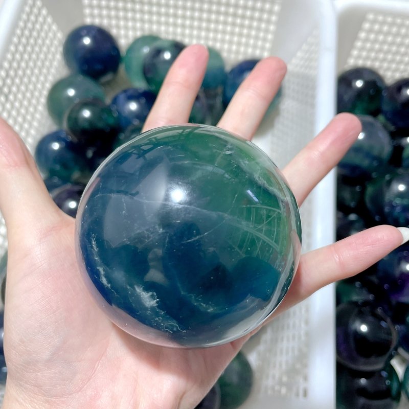 71 Pieces 57.8lbs Deep Green/Purple/Blue Fluorite Spheres - Wholesale Crystals