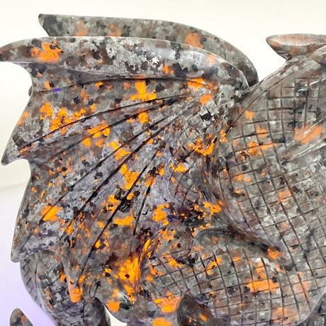 7.1in Unique Yooperlite Flying Dragon With Castle Carving (UV - Reactive) - Wholesale Crystals