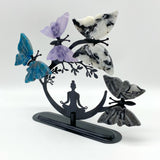 Mixed Materials Butterfly Wing Carving With Yoga Woman Stand Wholesale