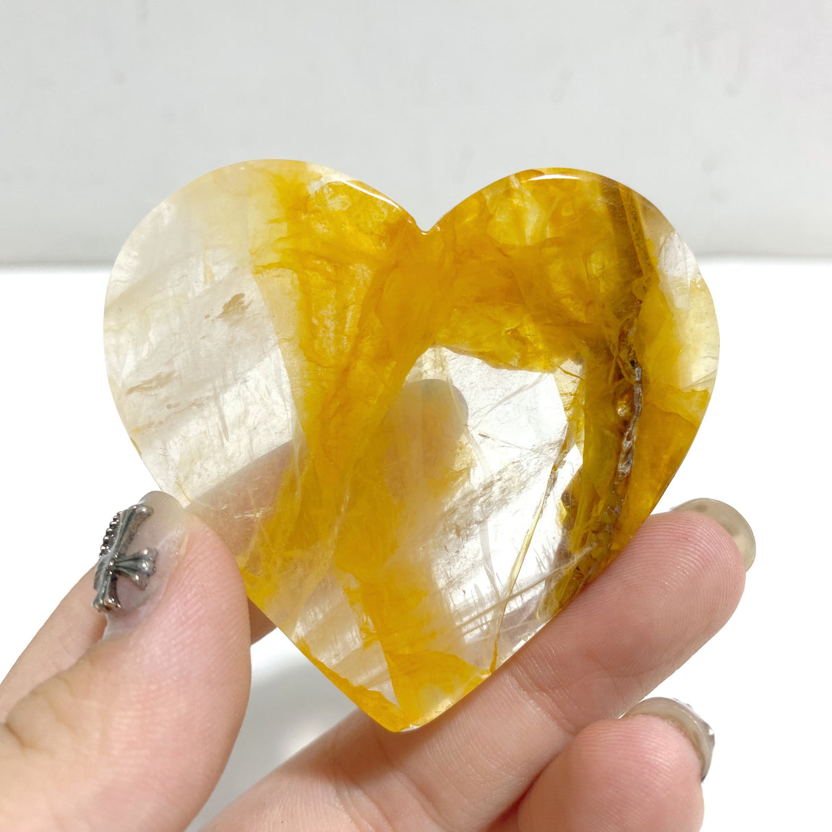 Golden Hematoid Quartz Heart Wing Carving With Stand Fire Quartz