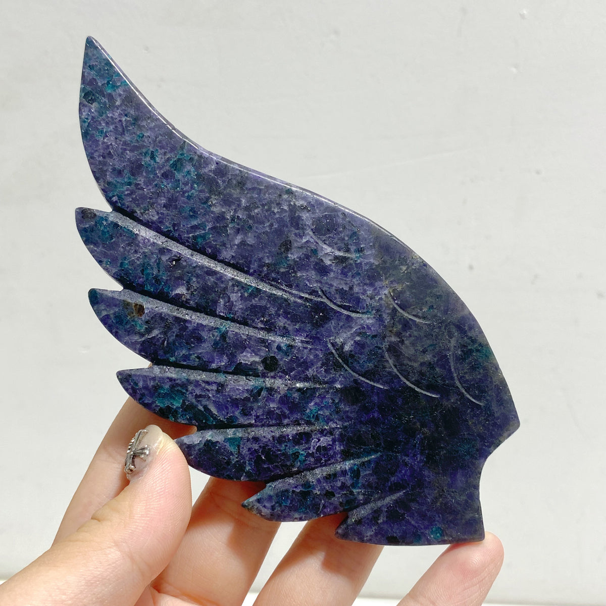 Unique Fluorite Mixed Blue Apatite Heart Wing Carving With Stand