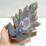 Beautiful Geode Agate Druzy Nine-tailed Fox Carving #21