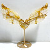 Unique Golden Hematoid Quartz Fire Quartz Heart Wing Carving With Stand