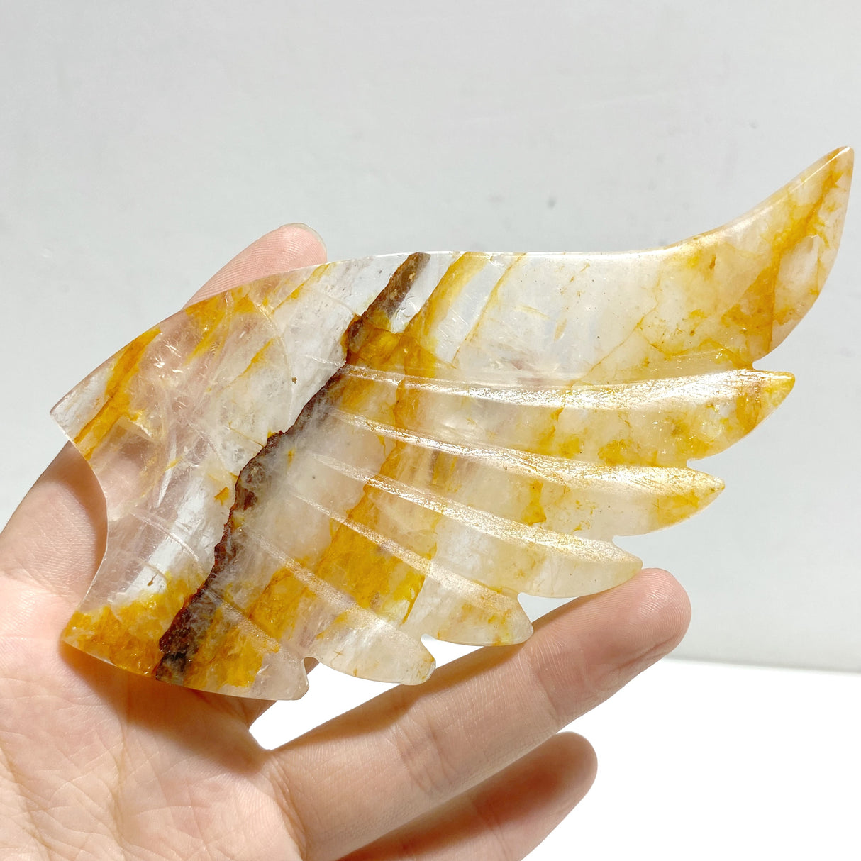Golden Hematoid Quartz Heart Wing Carving With Stand Fire Quartz