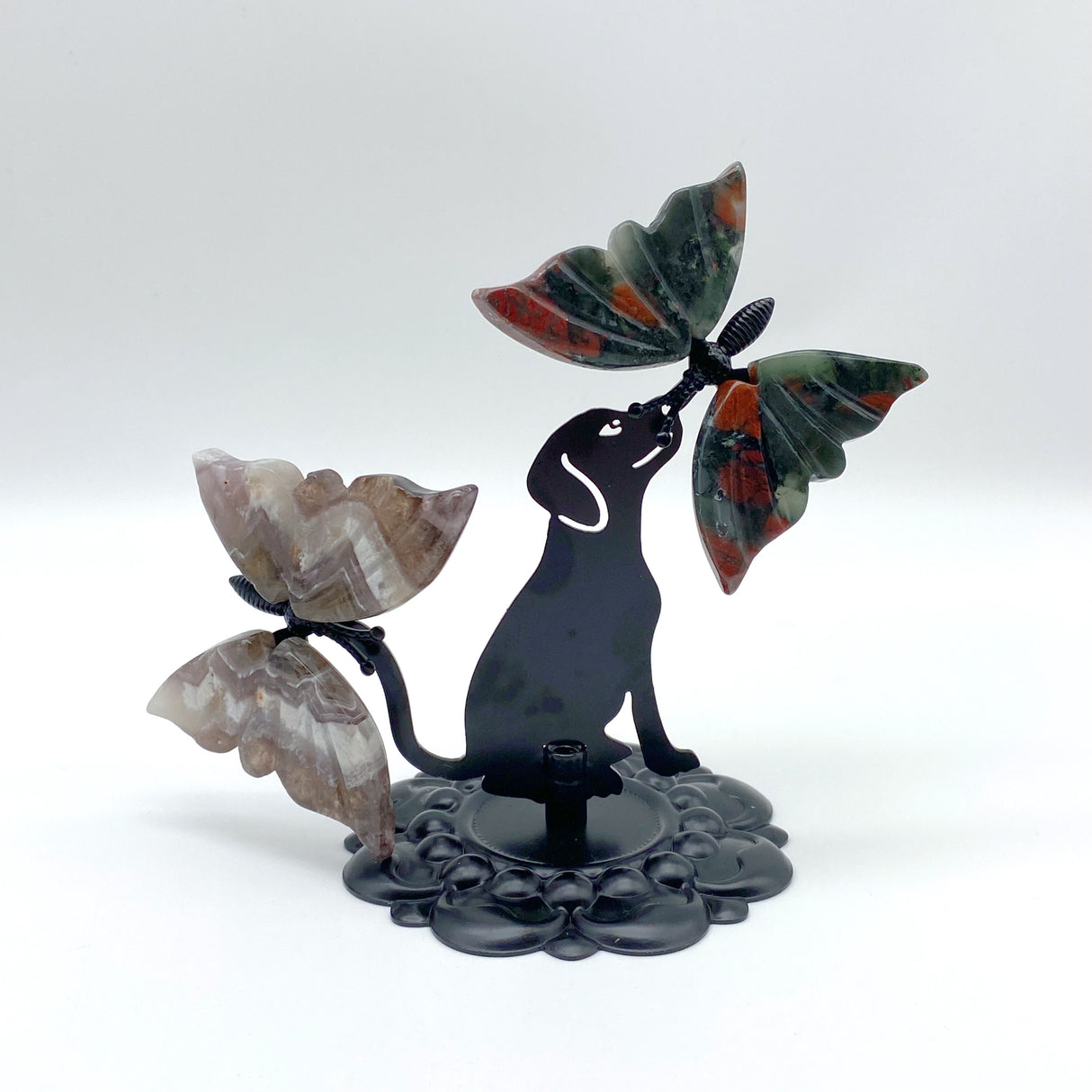 Wholesale Crystal Butterfly Wing Carving with Dog Metal Stand (Mixed Materials)