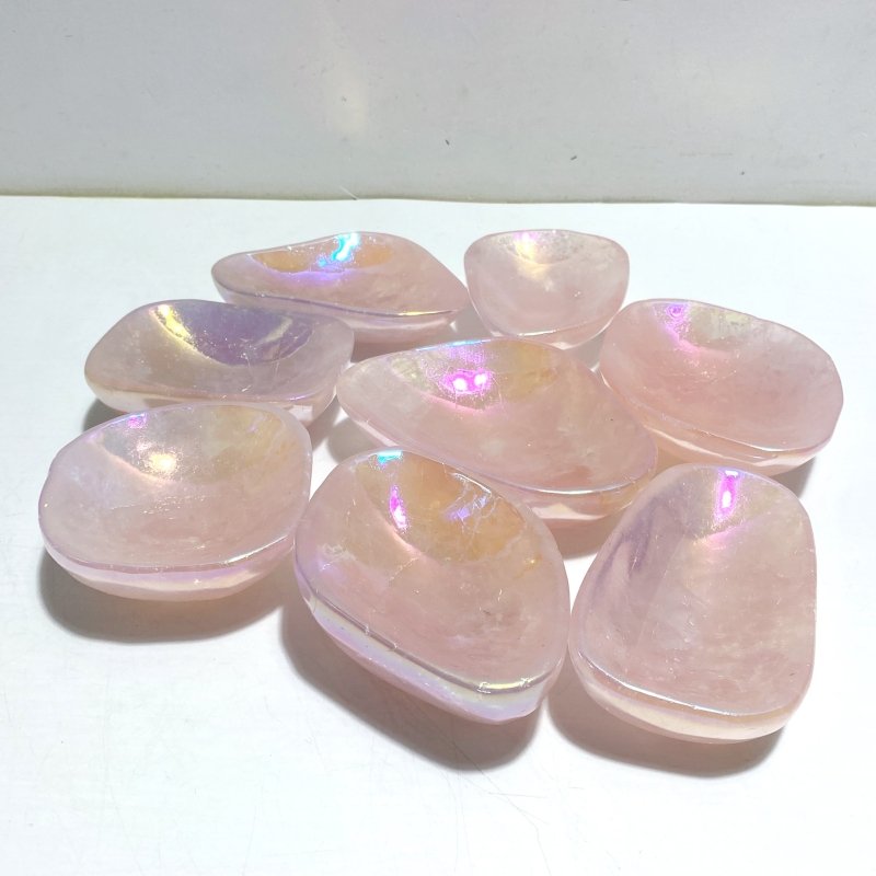 8 Pieces Aura Rose Quartz Bowl Carving - Wholesale Crystals