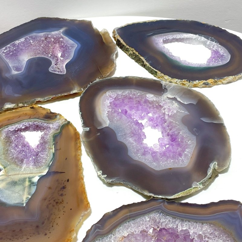 8 Pieces Beautiful Large Geode Amethyst Mixed Agate Slabs - Wholesale Crystals