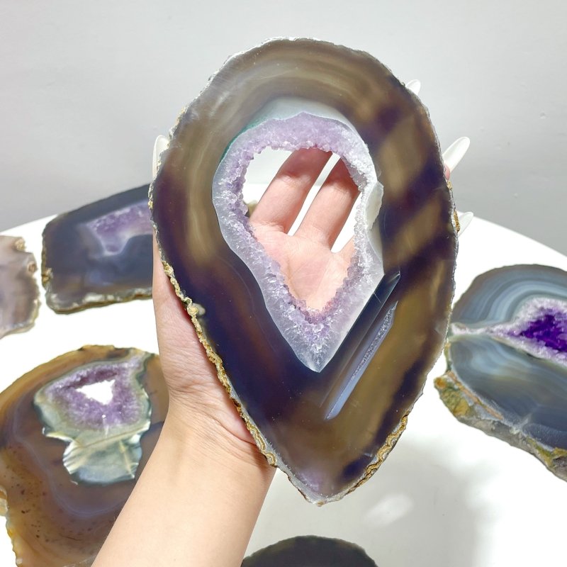 8 Pieces Beautiful Large Geode Amethyst Mixed Agate Slabs - Wholesale Crystals