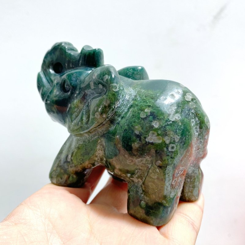 8 Pieces Beautiful Moss Agate Elephant Carving - Wholesale Crystals