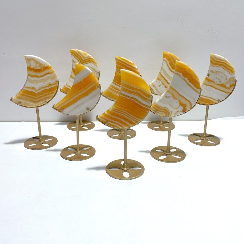8 Pieces Beautiful Yellow Calcite Moon With Stand - Wholesale Crystals