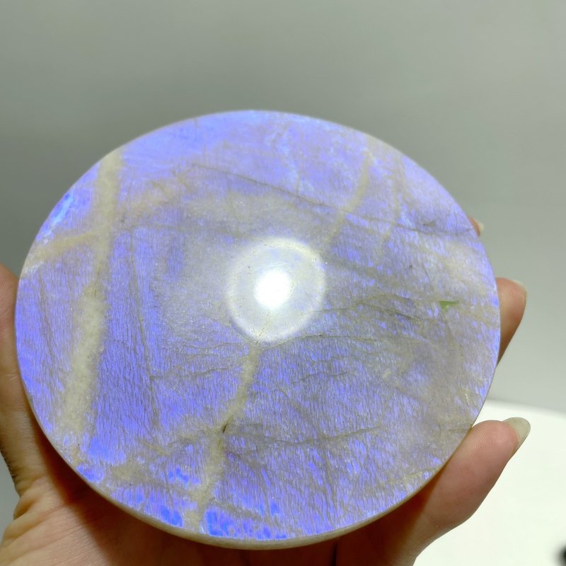 8 Pieces Blue Moonstone Round Plate Home Decoration With Plastic Base - Wholesale Crystals