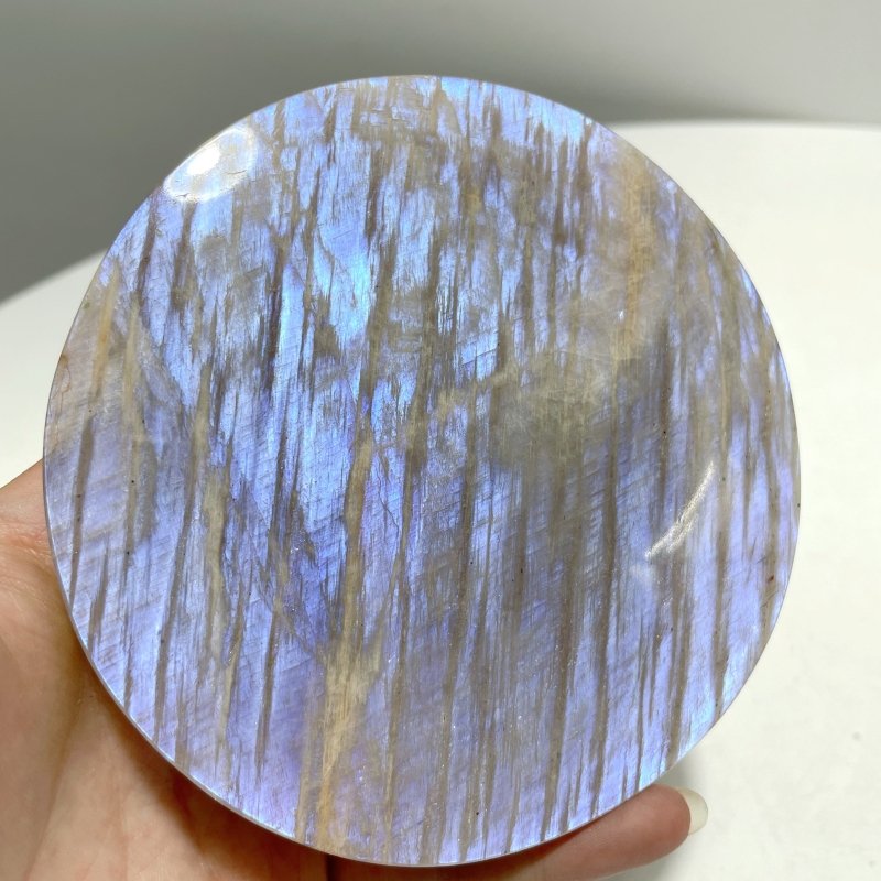 8 Pieces Blue Moonstone Round Plate Home Decoration With Plastic Base - Wholesale Crystals