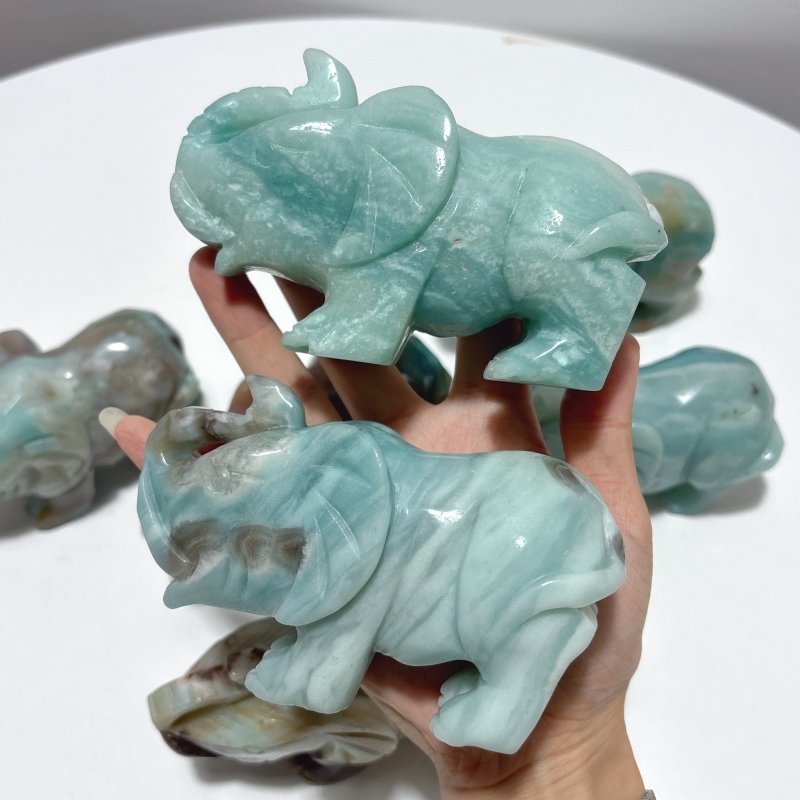 8 Pieces Caribbean Calcite Elephant Carving - Wholesale Crystals