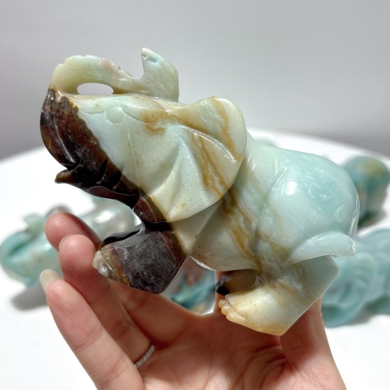 8 Pieces Caribbean Calcite Elephant Carving - Wholesale Crystals