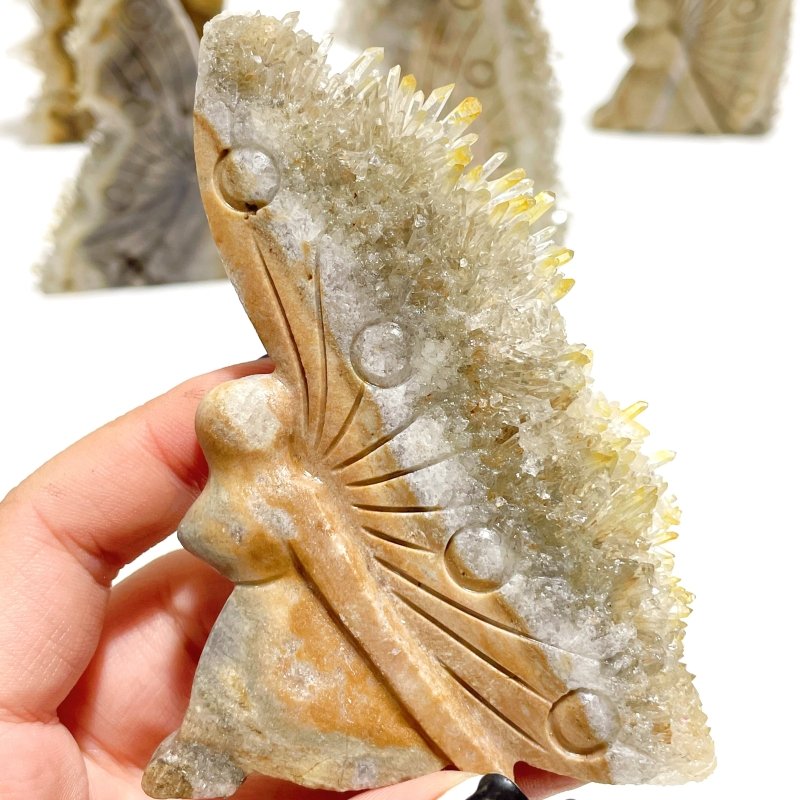 8 Pieces Clear Quartz Cluster Butterfly Fairy Carving - Wholesale Crystals