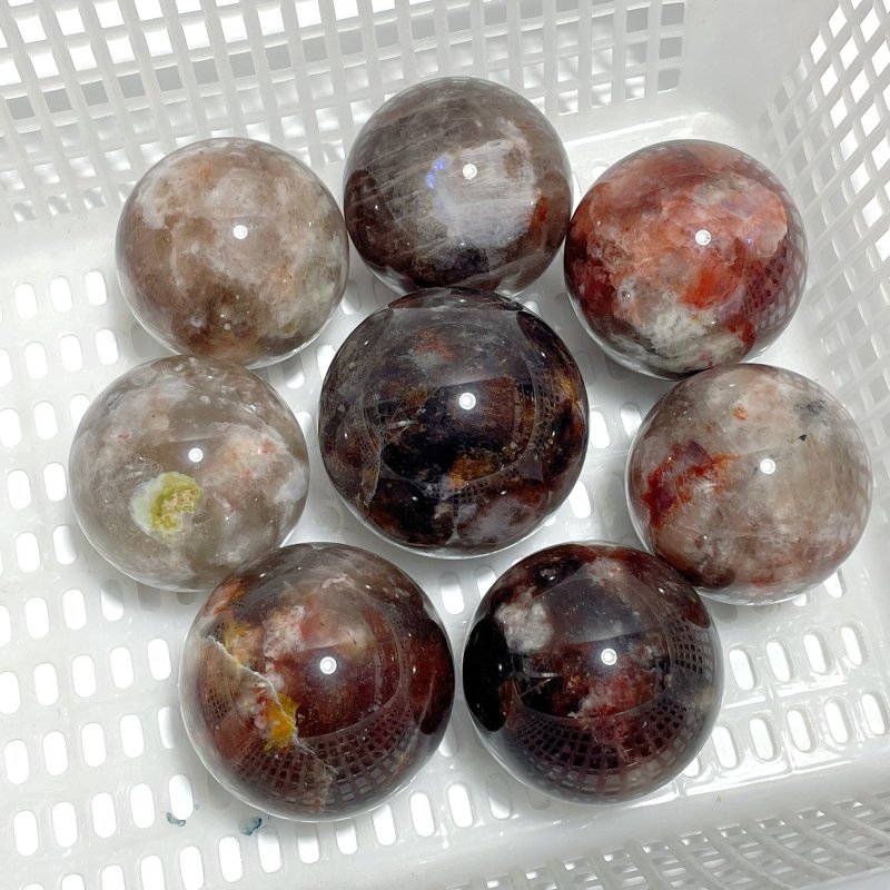 8 Pieces Fire Quartz Mixed Moonstone Spheres - Wholesale Crystals