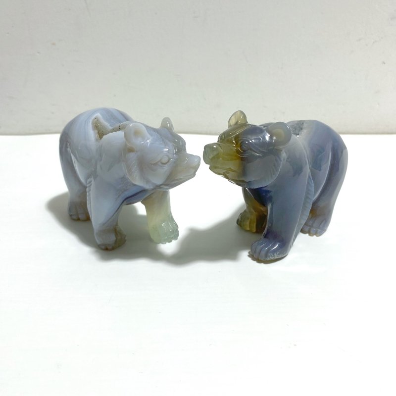 8 Pieces Geode Druzy Agate Bear Carving - Wholesale Crystals