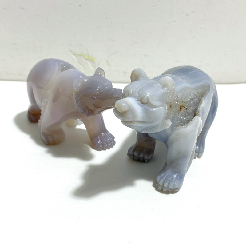 8 Pieces Geode Druzy Agate Bear Carving - Wholesale Crystals