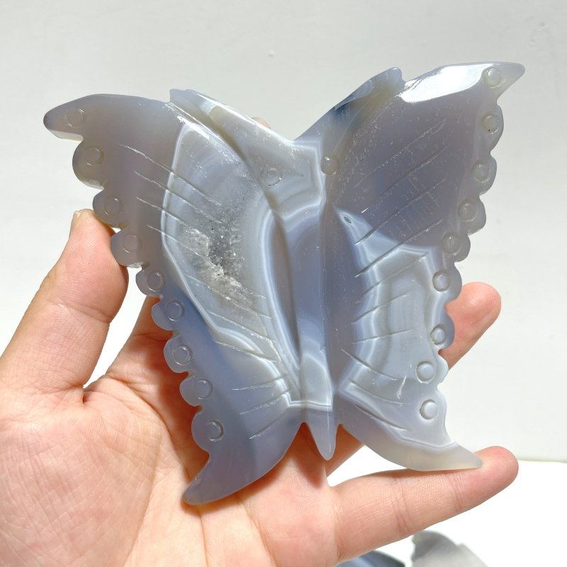 8 Pieces Geode Druzy Agate Butterfly Carving - Wholesale Crystals