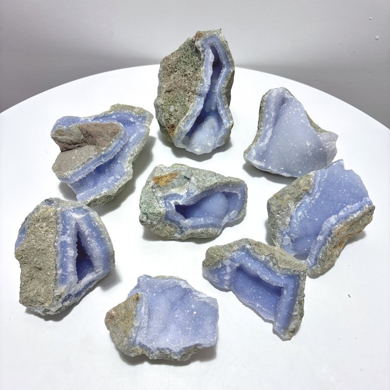 8 Pieces Large Blue Chalcedony Druzy Geode - Wholesale Crystals