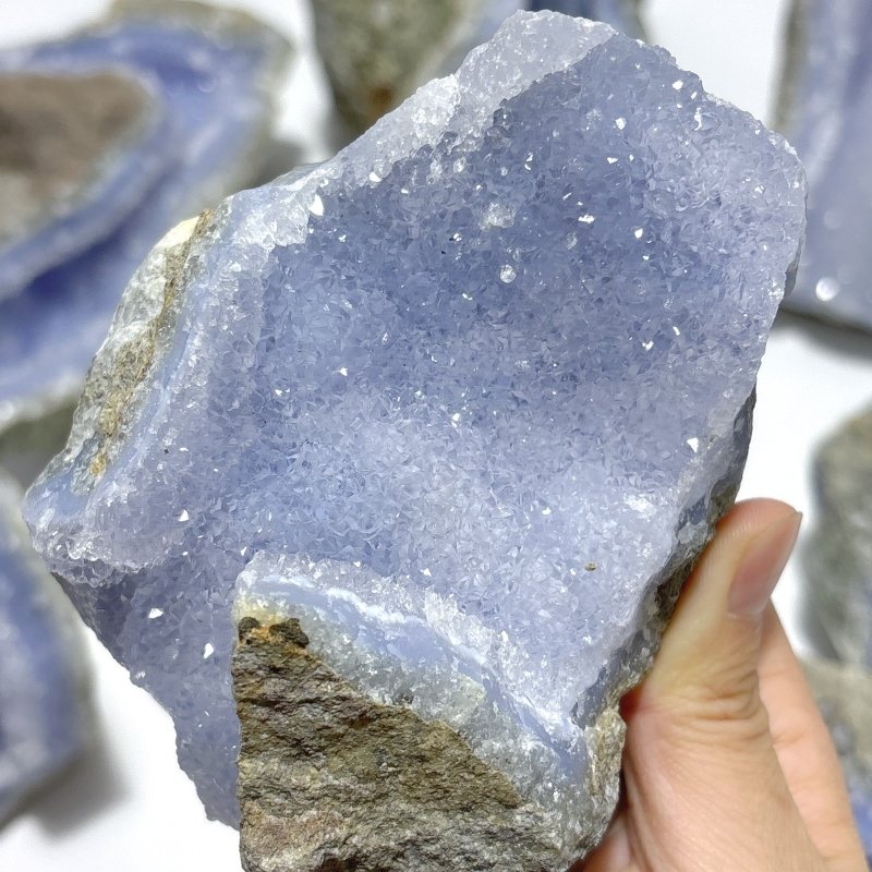 8 Pieces Large Blue Chalcedony Druzy Geode - Wholesale Crystals