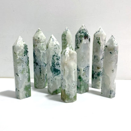 8 Pieces Large Geode White Moss Agate Point - Wholesale Crystals