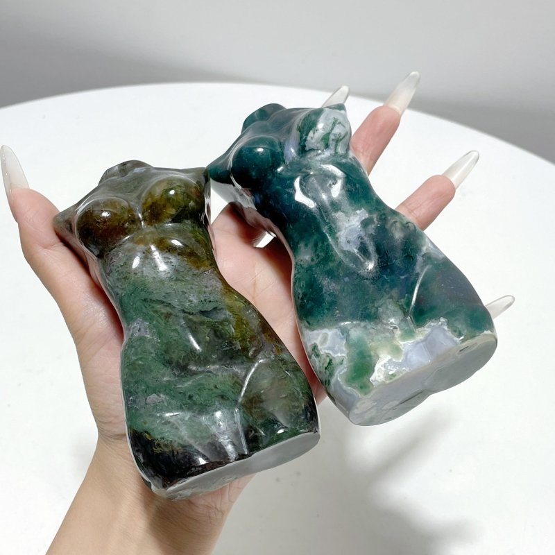 8 Pieces Large Moss Agate Goddess Carving - Wholesale Crystals