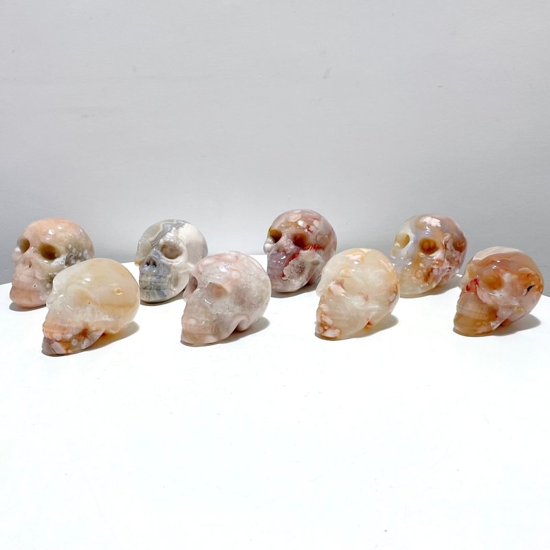 8 Pieces Large Sakura Agate Skull Carving - Wholesale Crystals