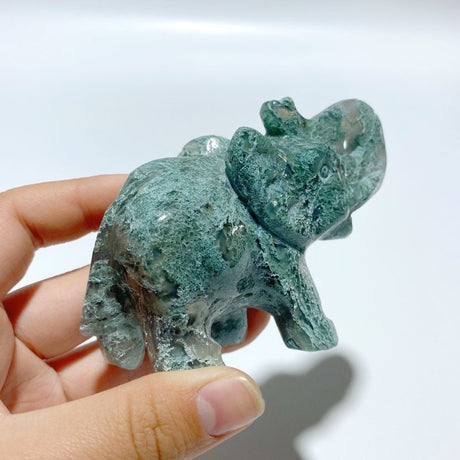 8 Pieces Moss Agate Elephant Carving - Wholesale Crystals
