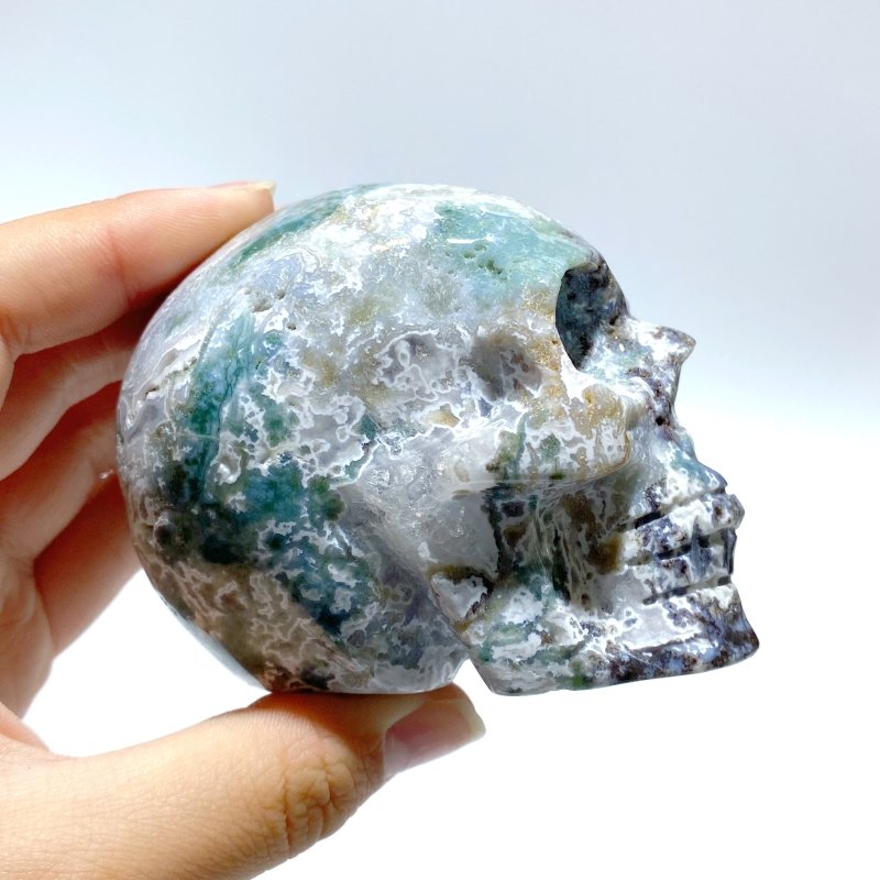 8 Pieces Moss Agate Skull Carving - Wholesale Crystals