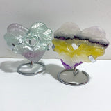 8 Pieces Rainbow Fluorite Heart Carving With Stand -Wholesale Crystals