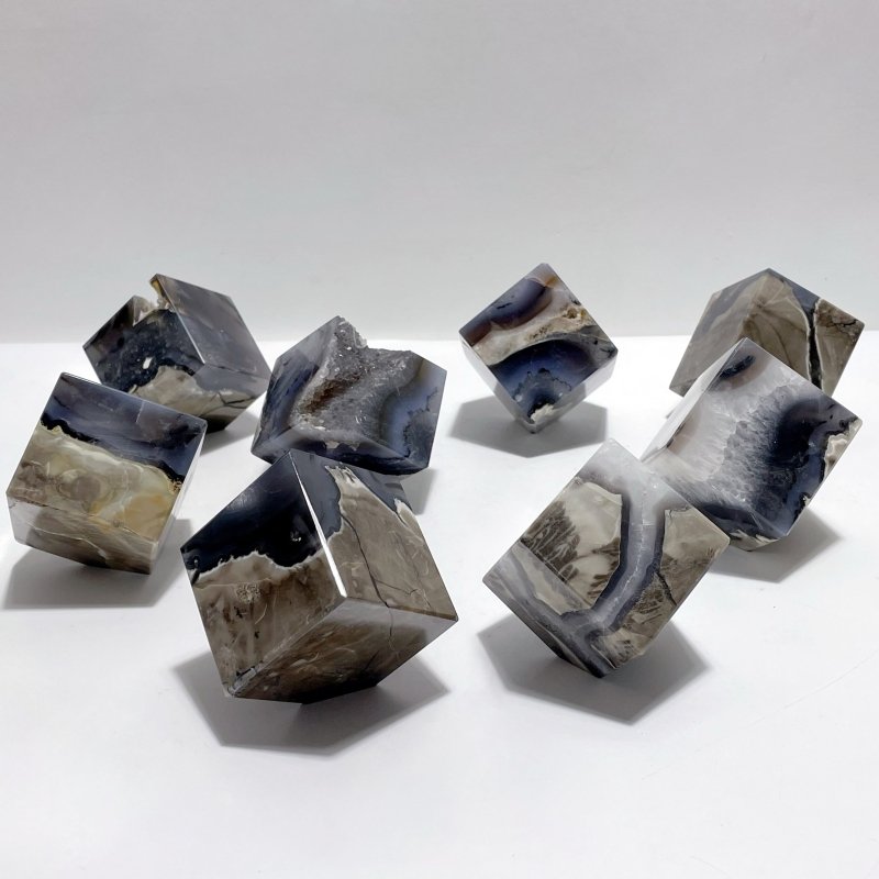 8 Pieces Volcanic Agate Standable Cube (UV - Reactive) - Wholesale Crystals