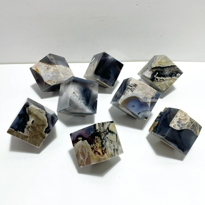 8 Pieces Volcanic Agate Standable Cube (UV - Reactive) - Wholesale Crystals