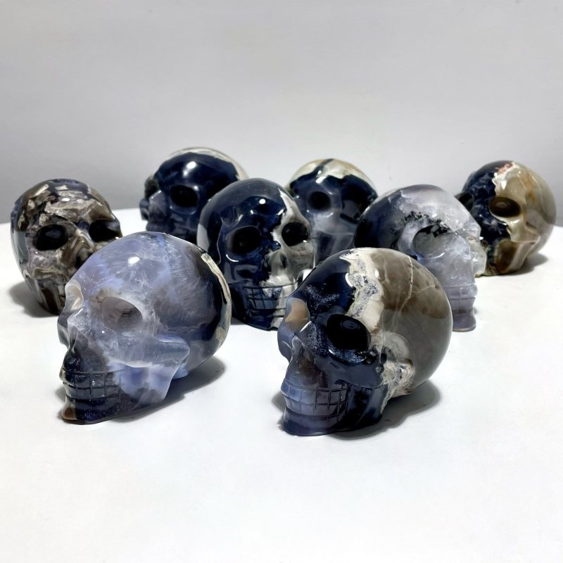 8 Pieces Volcano Agate Skull(UV - Reactive) - Wholesale Crystals