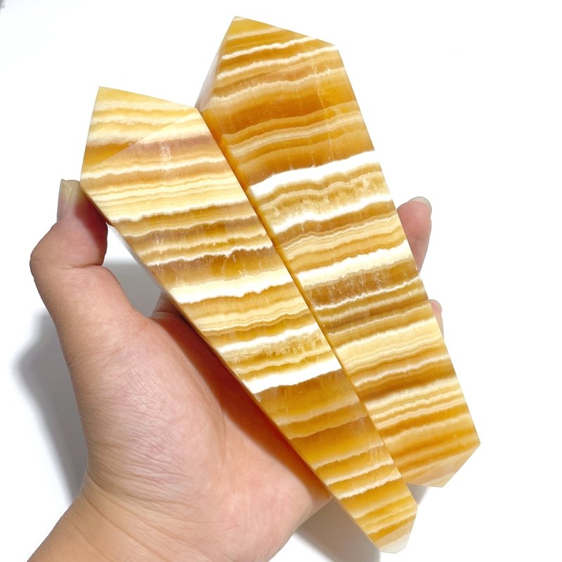 8 Pieces Yellow Calcite Magic Scepter Wand Points With Stand - Wholesale Crystals