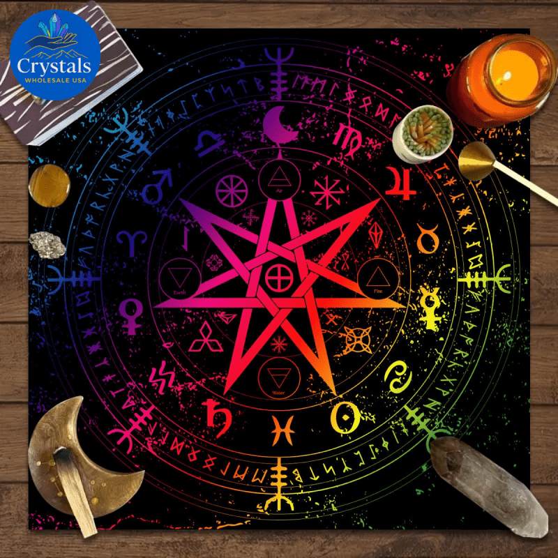 8 Vintage Rune Pentagram Tarot Tablecloth - Wholesale Crystals
