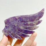 Lepidolite Mixed Quartz Heart Wing Carving With Stand