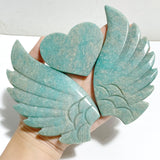 Amazonite Heart Wing Carving With Stand
