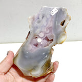 Geode Druzy Sakura Flower Agate Slab Butterfly Wing Carving With Stand