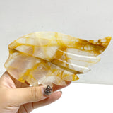 Unique Golden Hematoid Quartz Fire Quartz Heart Wing Carving With Stand