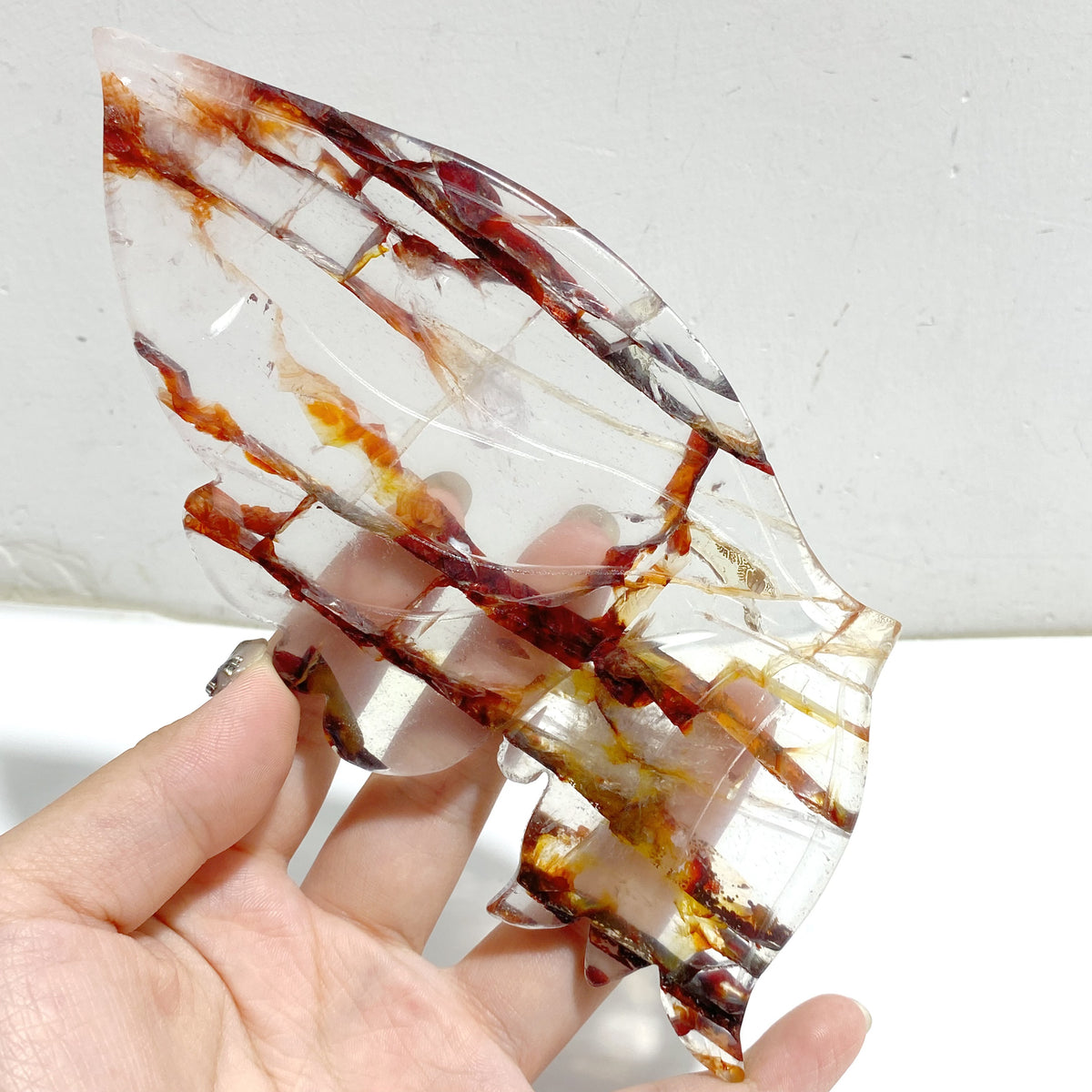 Fire Quartz Butterfly Wing Carving With Stand