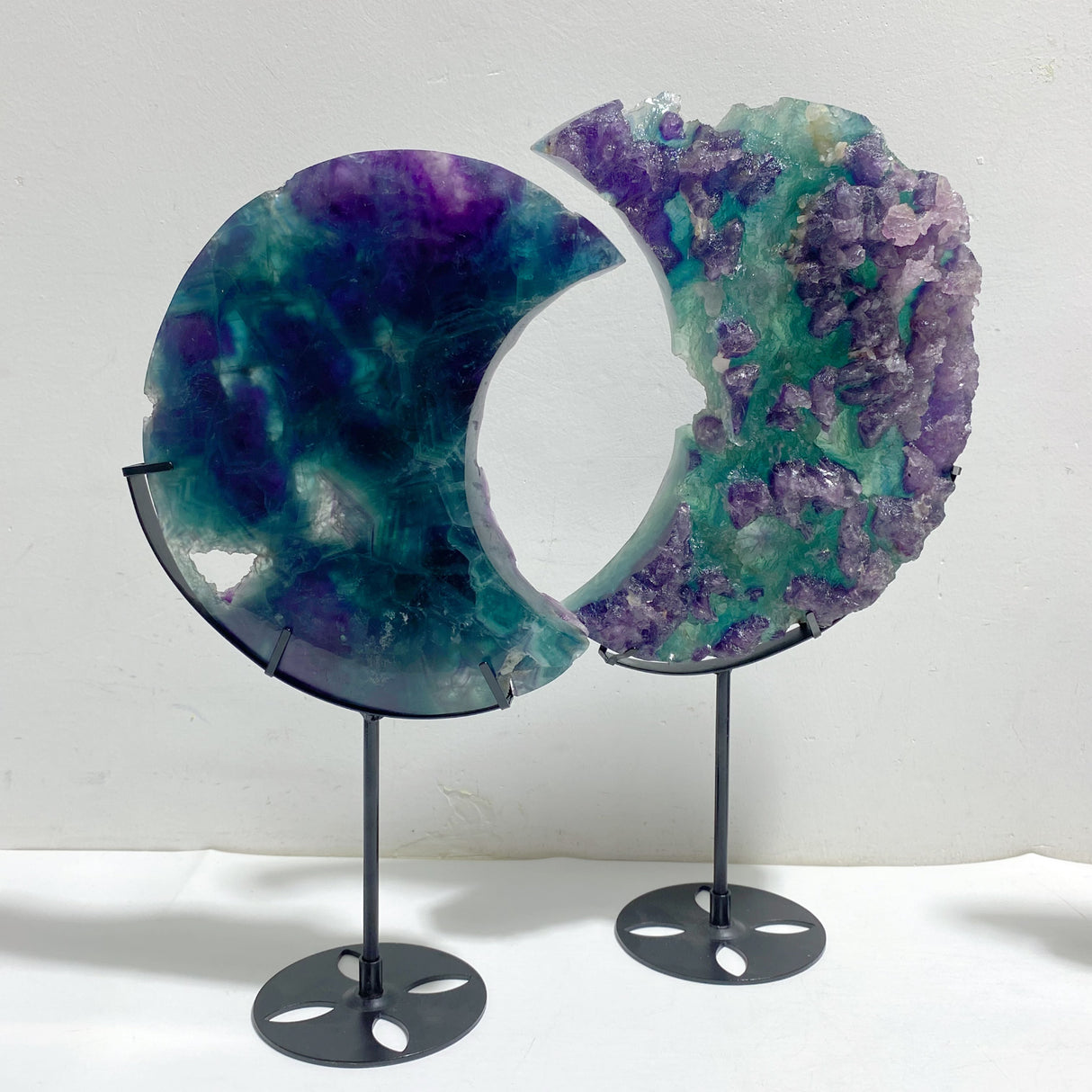 6 Pieces Fluorite Moon Carving With Stand