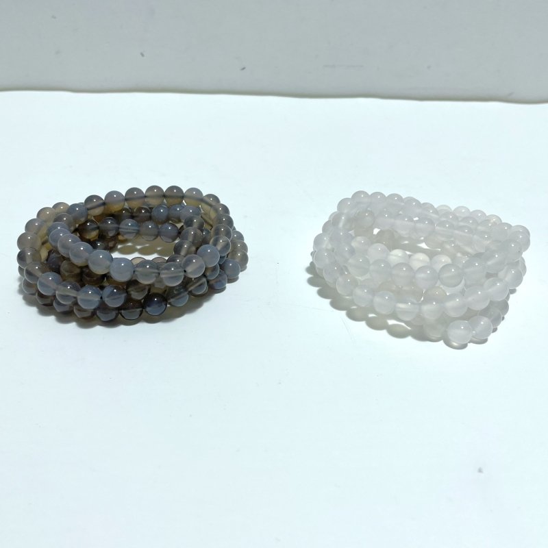 8mm White Agate Grey Agate Bracelets Wholesale - Wholesale Crystals