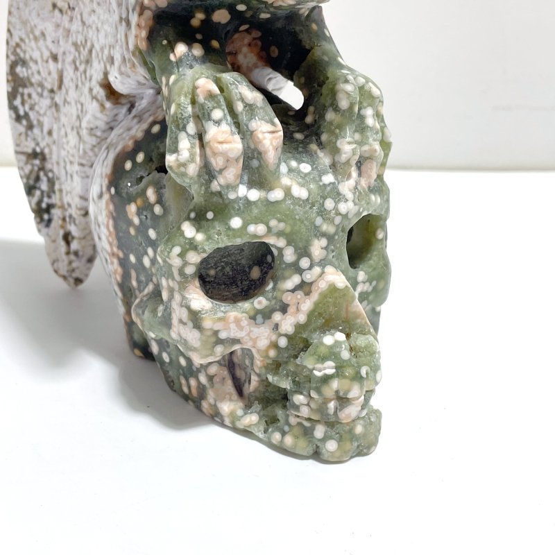 8th Vein Ocean Jasper Flying Dragon With Skull Carving - Wholesale Crystals