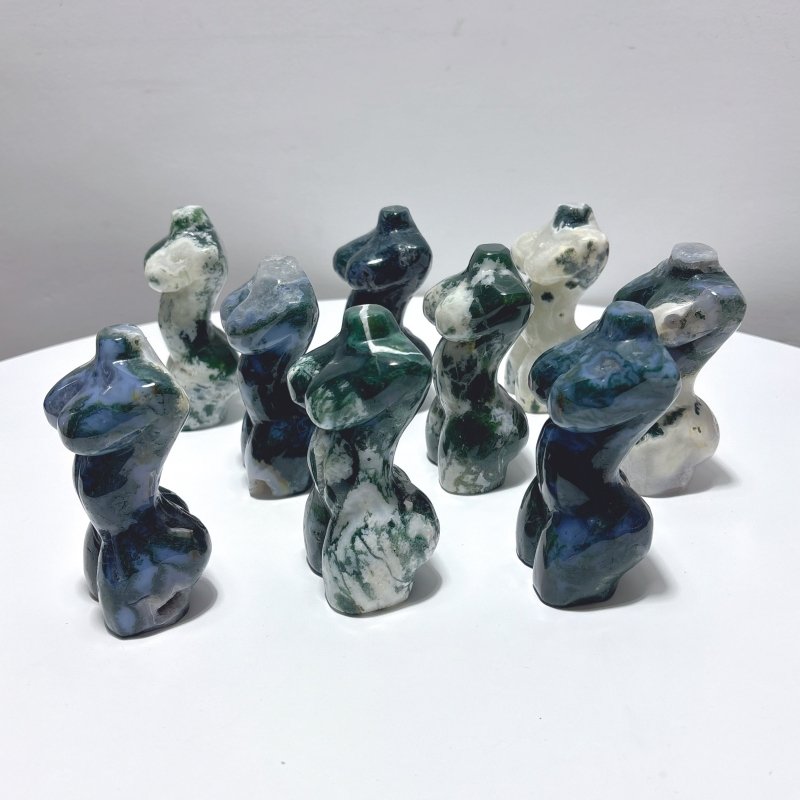 9 Pieces 4.5in Moss Agate Goddess Carving - Wholesale Crystals