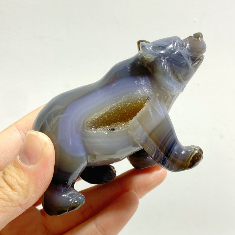 9 Pieces Beautiful Geode Druzy Agate Bear Carving - Wholesale Crystals