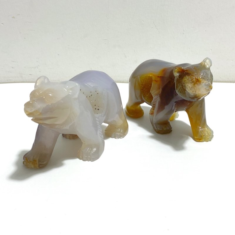 9 Pieces Beautiful Geode Druzy Agate Bear Carving - Wholesale Crystals