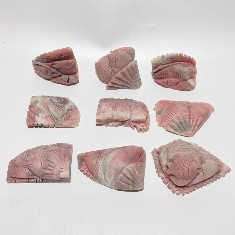 9 Pieces Beautiful Pink Opal Fish Carving - Wholesale Crystals